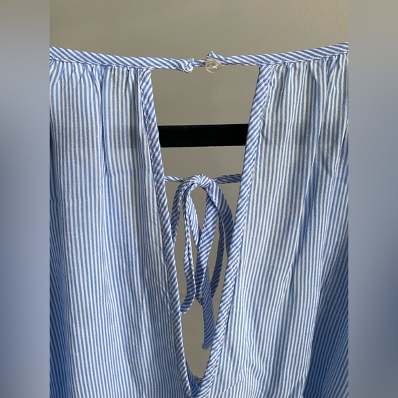 Pin Stripe Button Up Cold Shoulder Blouse - Picture 6 of 6